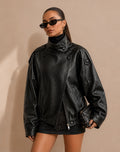 LEATHER HIGH COLLAR JACKET | BLACK