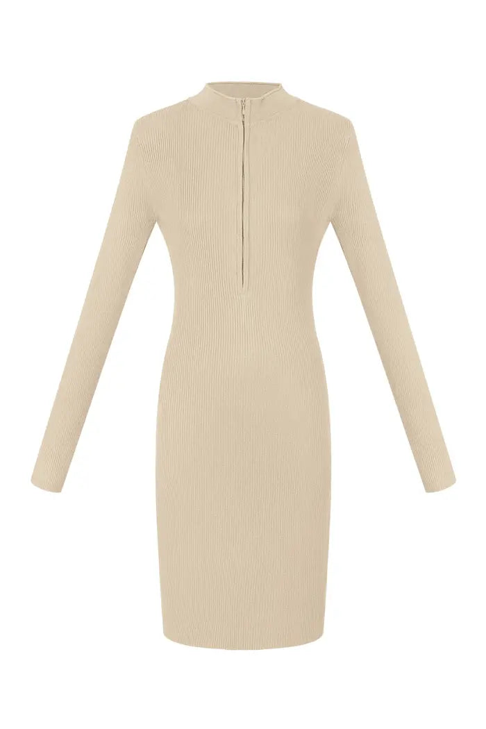 ZIPPER MIDI DRESS ECRU
