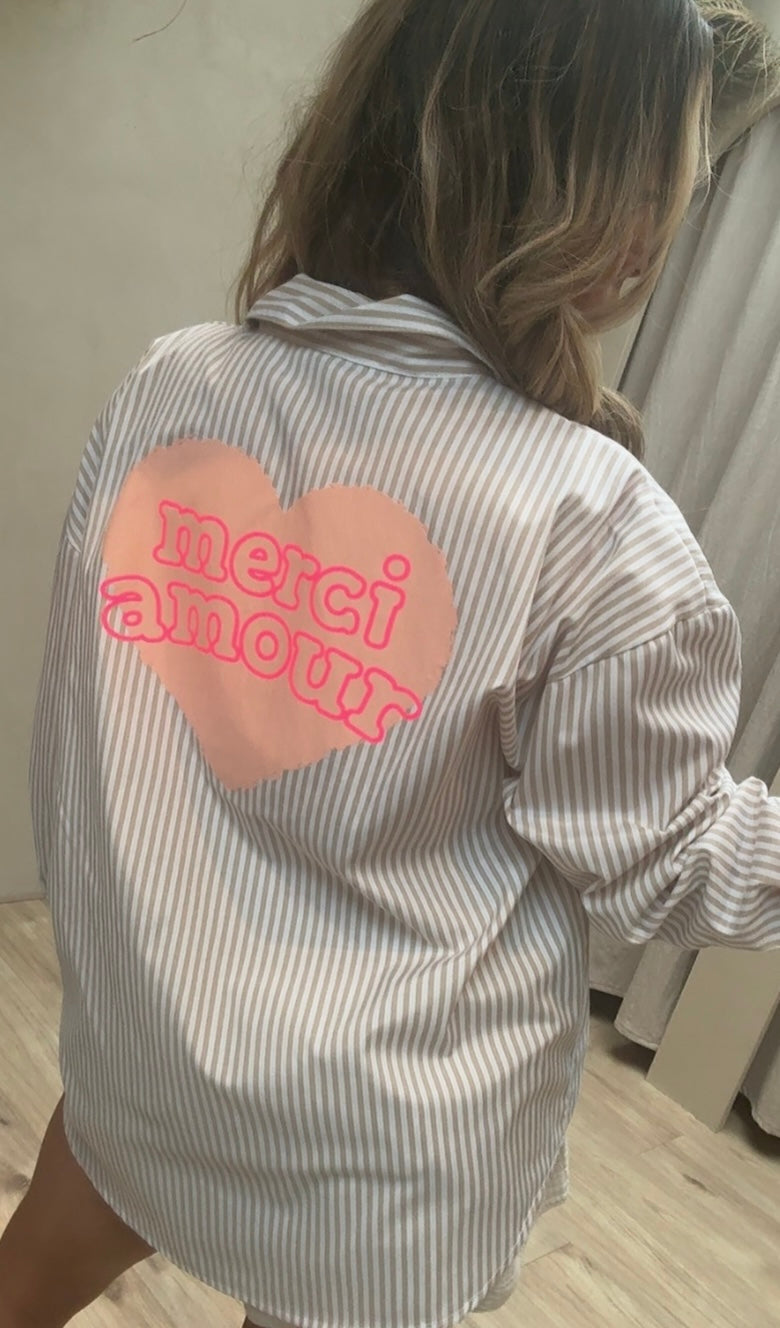 STRIPED HEART DETAIL BLOUSE