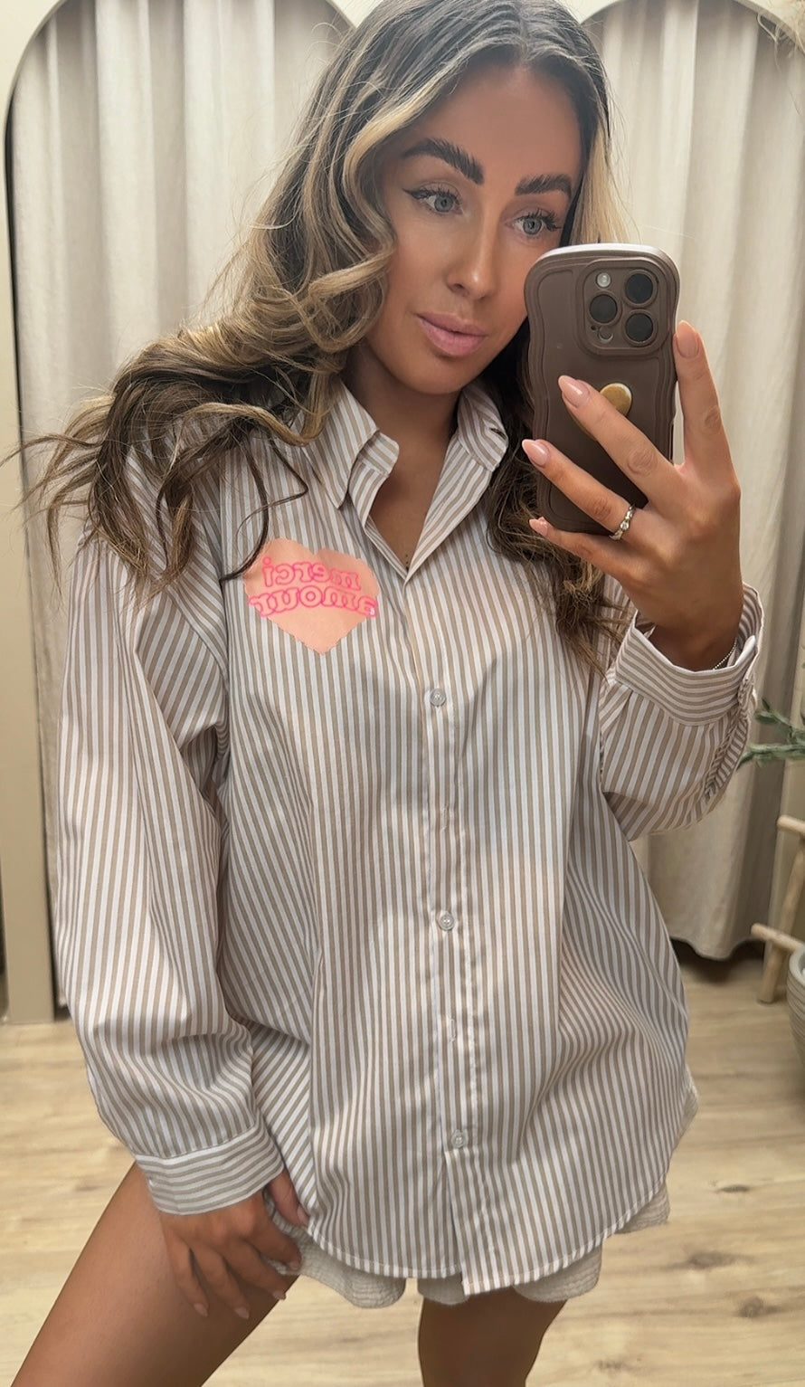 STRIPED HEART DETAIL BLOUSE