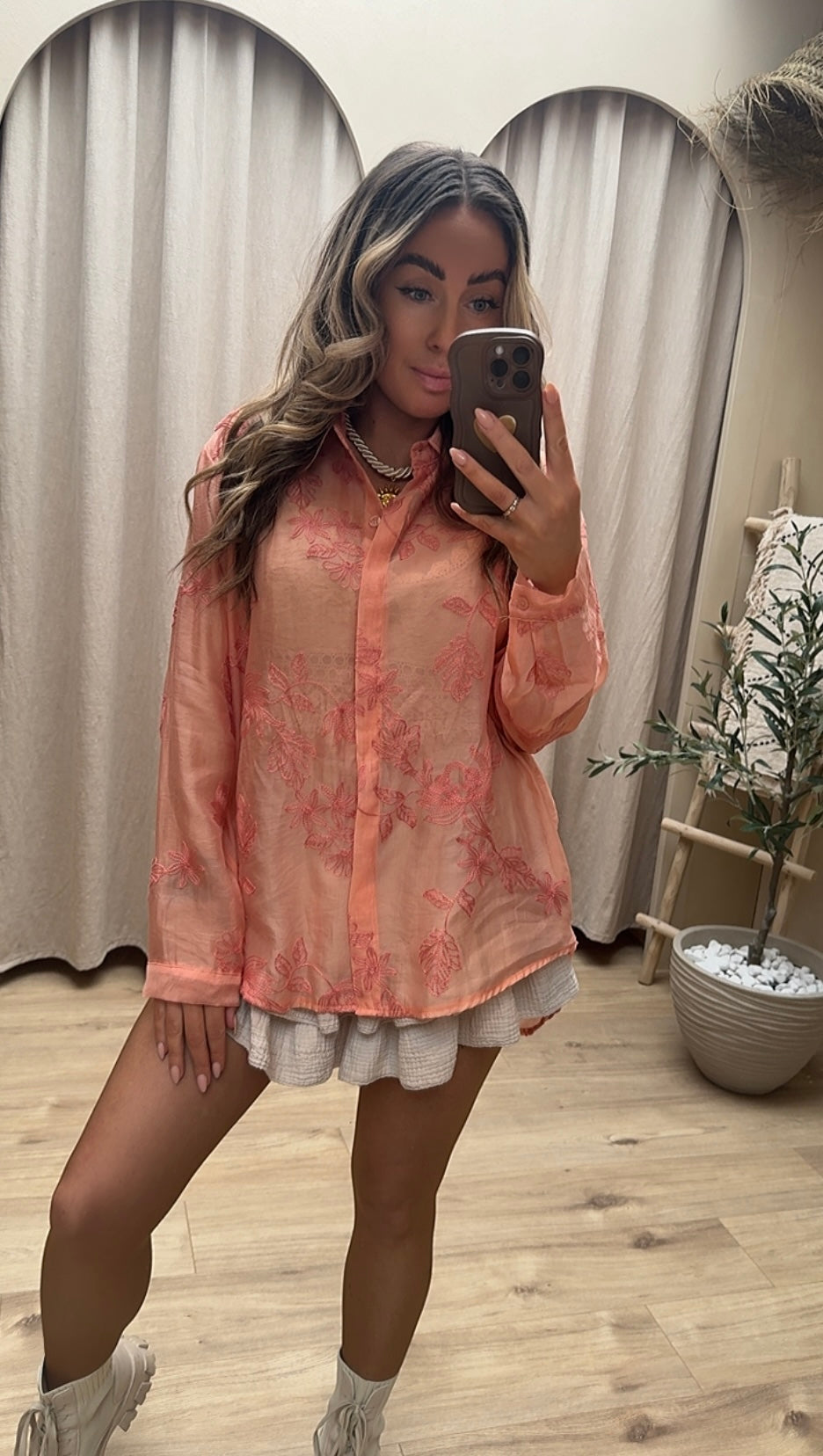 SHEER CORAL BLOUSE