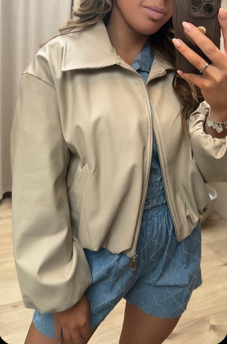 LEATHER BALLOON JACKET BEIGE