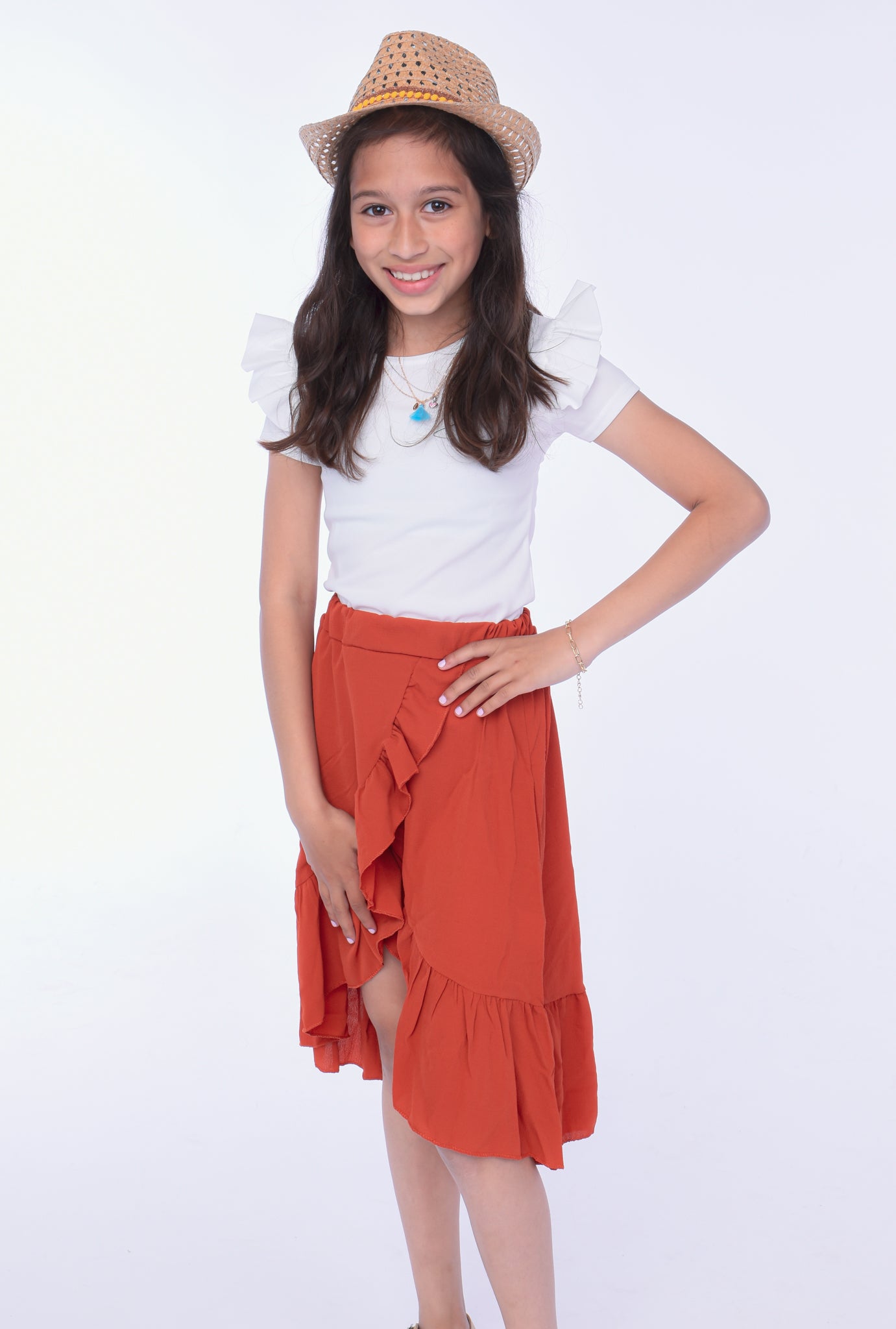 TERRACOTTA RUFFLE SKIRT