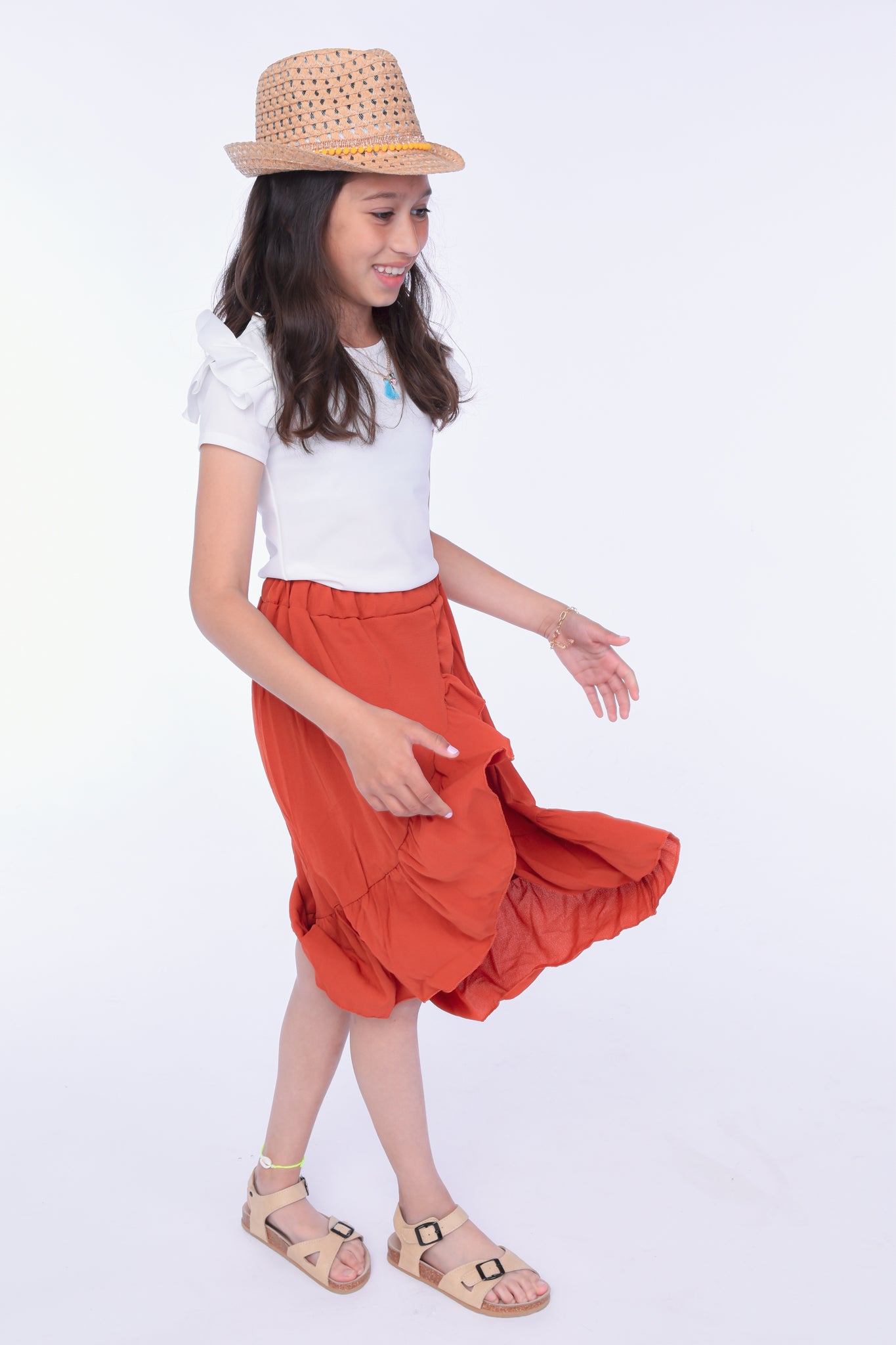 TERRACOTTA RUFFLE SKIRT